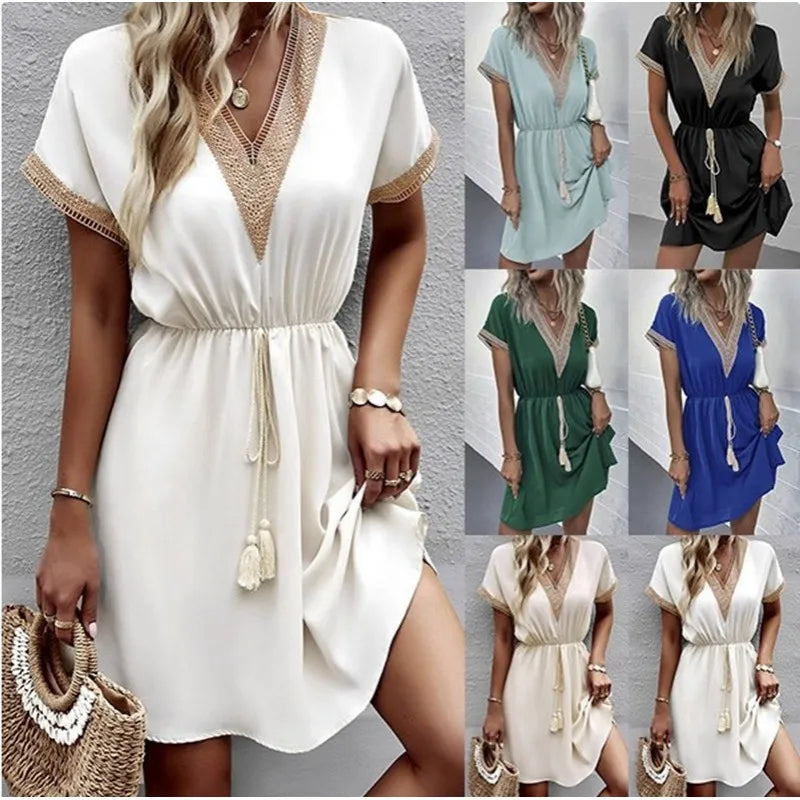 Josephine - Robe Boho Chic à Col V avec Ceinture Flatteuse