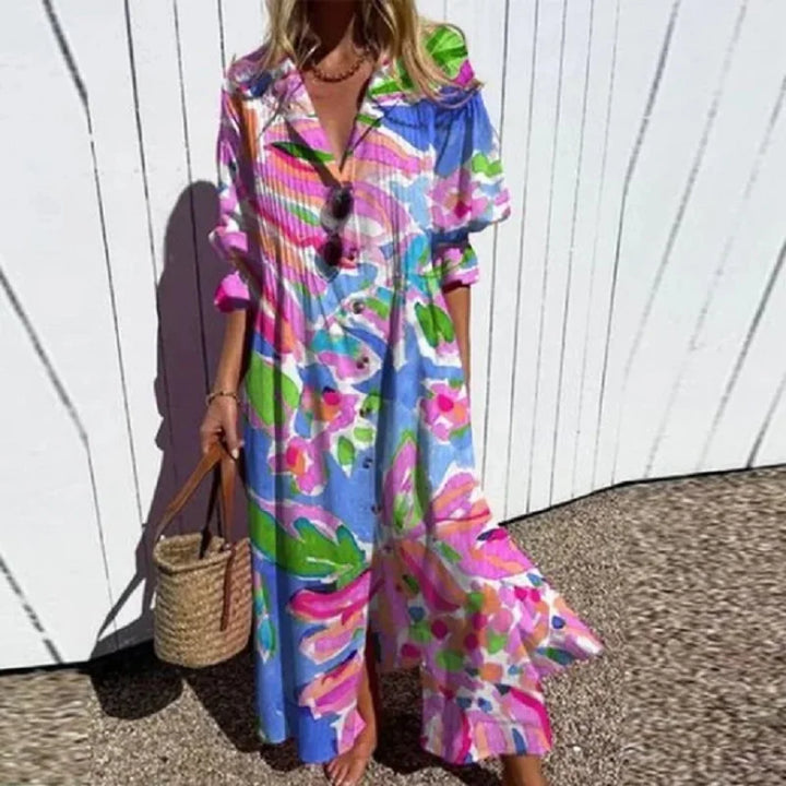 Cassidy - Robe Maxi à Manches Bouffantes Bohème