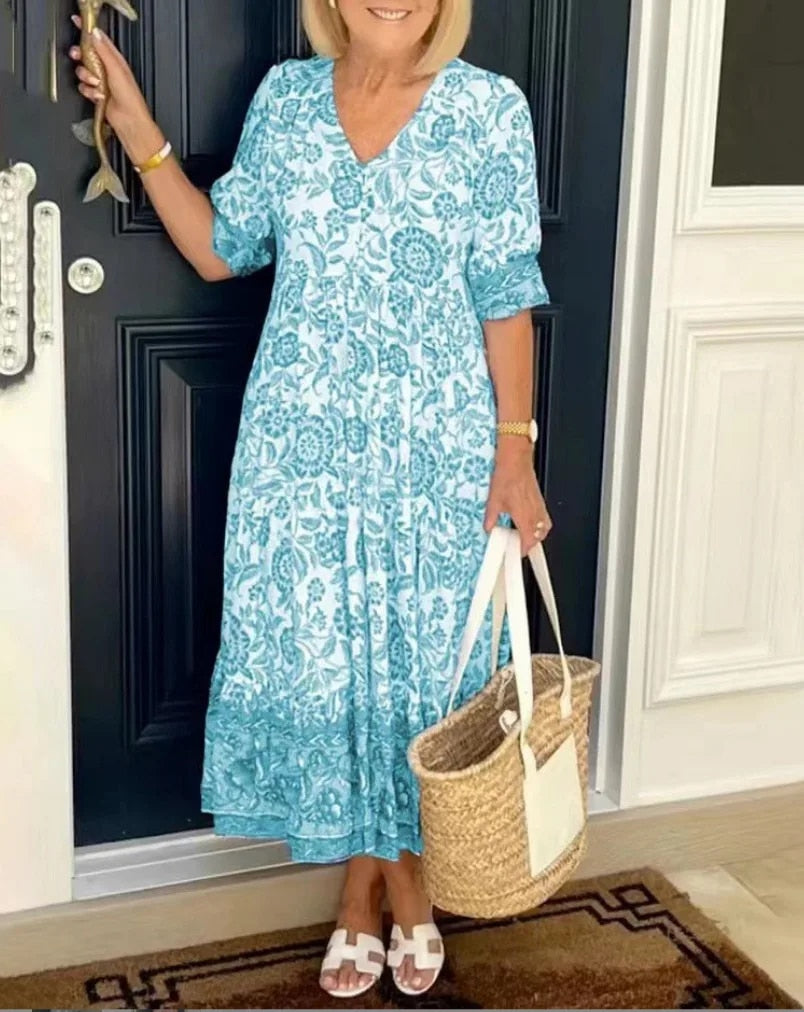Luna - Robe Florale V-Neck Élégante