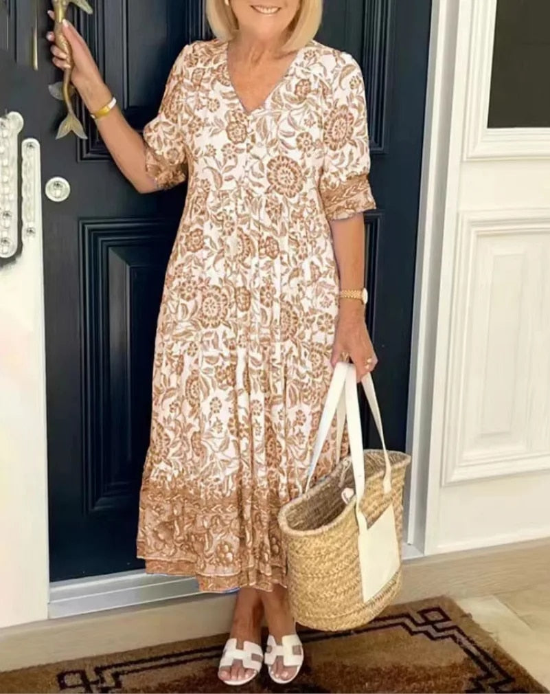 Luna - Robe Florale V-Neck Élégante