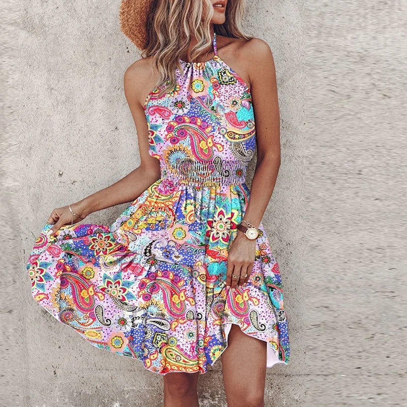 Marlowe - Robe Midi V-Cou Bohème Colorée