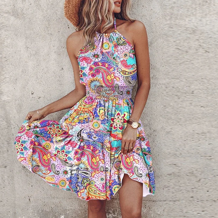 Marlowe - Robe Midi V-Cou Bohème Colorée