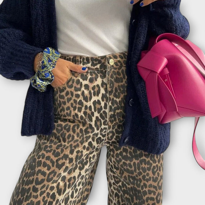 Jeans Vintage avec Imprimé Léopard