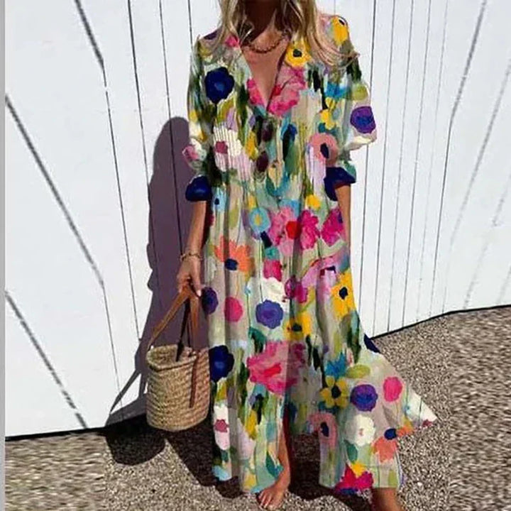 Cassidy - Robe Maxi à Manches Bouffantes Bohème
