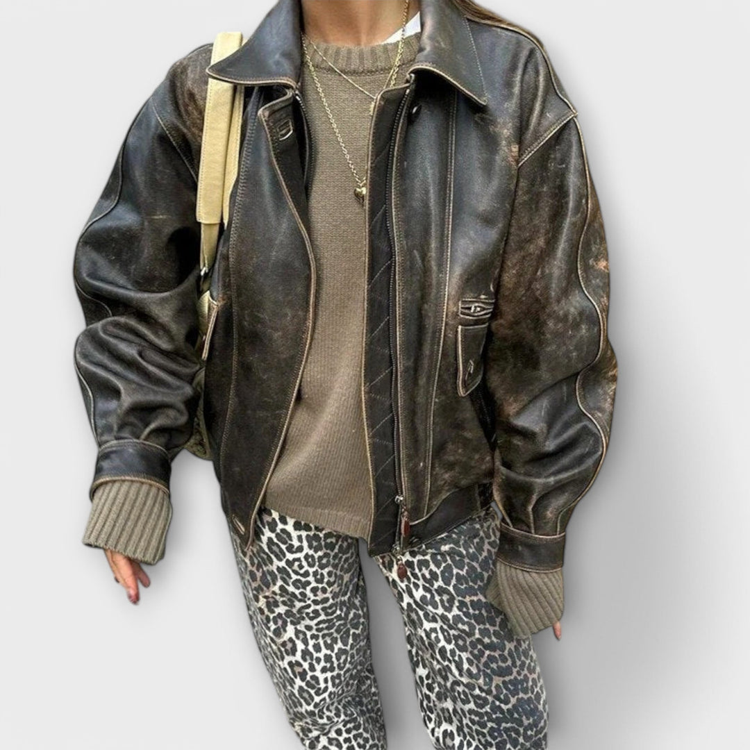 Jeans Vintage avec Imprimé Léopard
