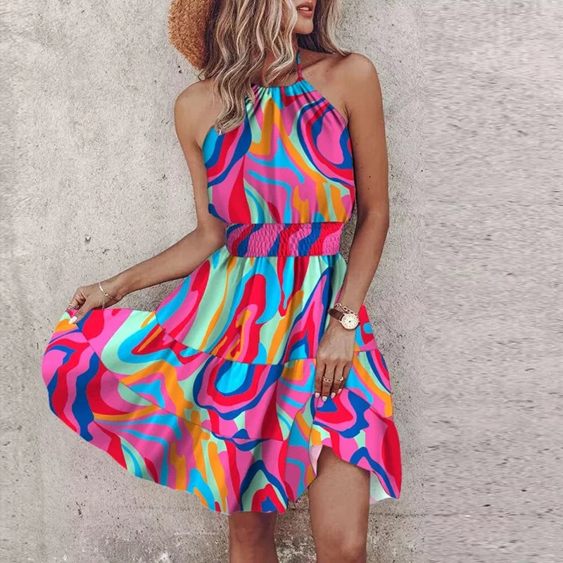 Marlowe - Robe Midi V-Cou Bohème Colorée