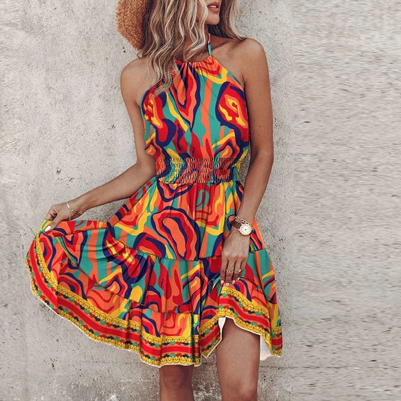 Marlowe - Robe Midi V-Cou Bohème Colorée