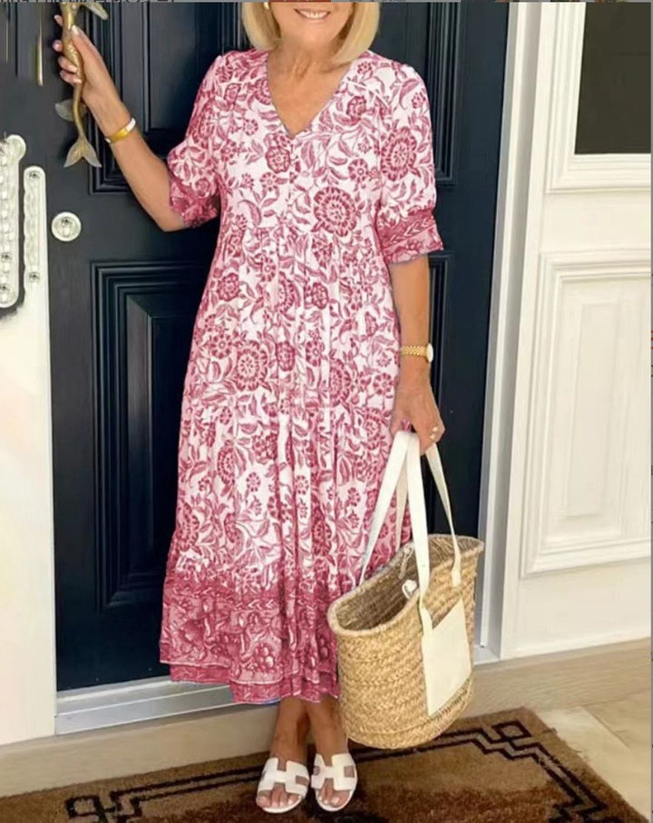 Luna - Robe Florale V-Neck Élégante
