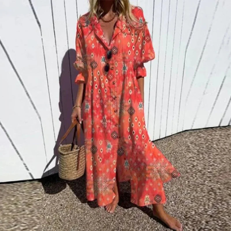 Cassidy - Robe Maxi à Manches Bouffantes Bohème