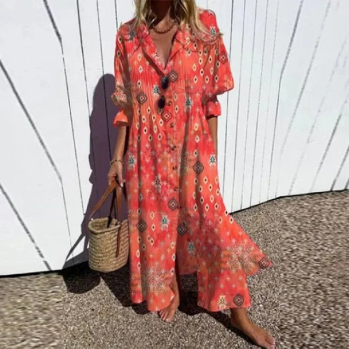 Cassidy - Robe Maxi à Manches Bouffantes Bohème