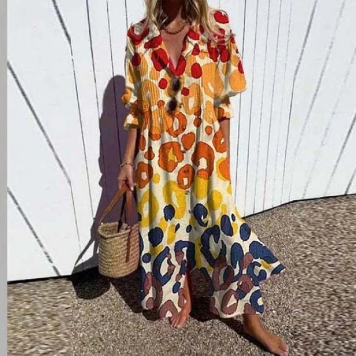 Cassidy - Robe Maxi à Manches Bouffantes Bohème