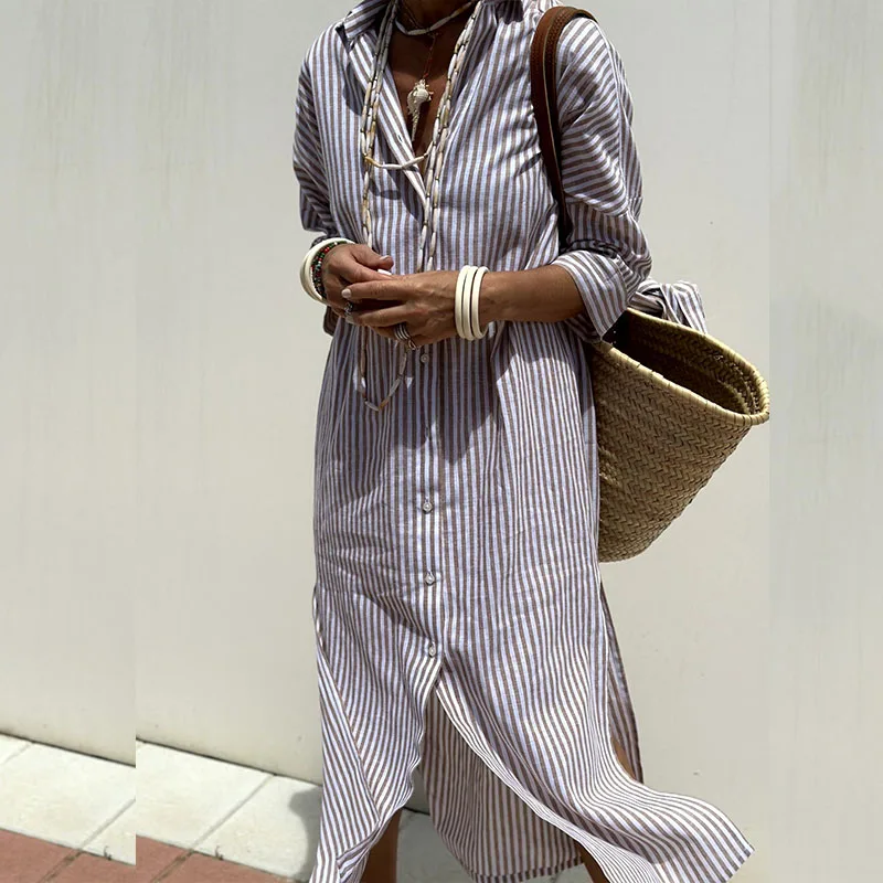 Hazel - Robe Midi Confort Rayée Sophistiquée