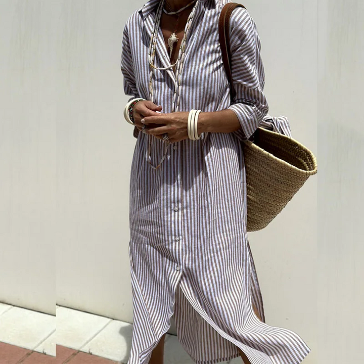 Hazel - Robe Midi Confort Rayée Sophistiquée