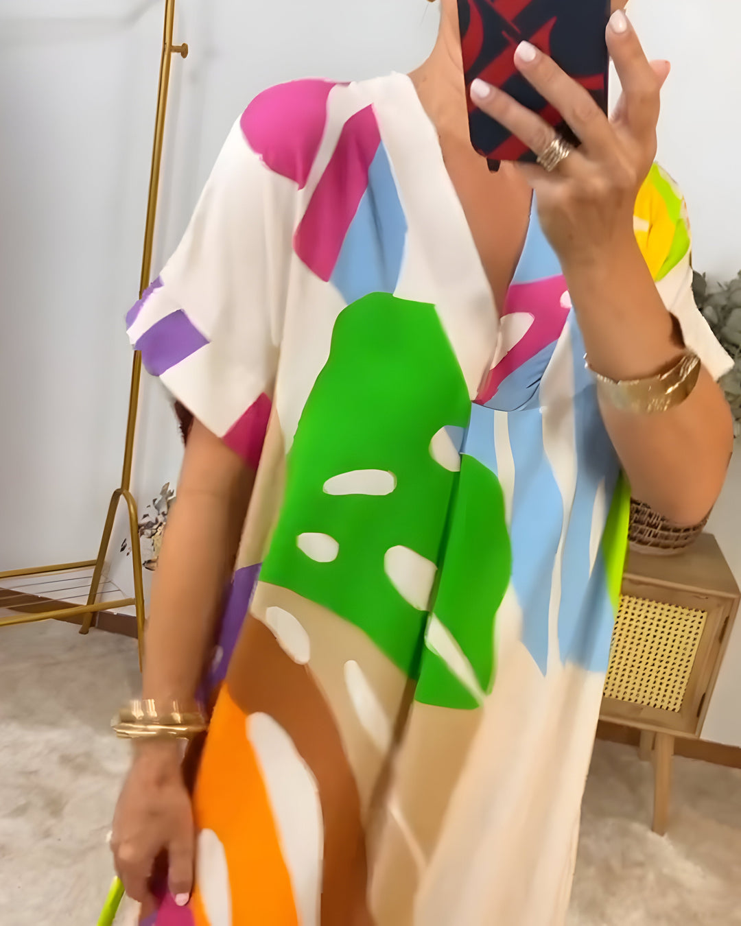 Nerissa™ - Robe Décontractée Imprimé Feuilles Colorées pour un Style Frais et Naturel