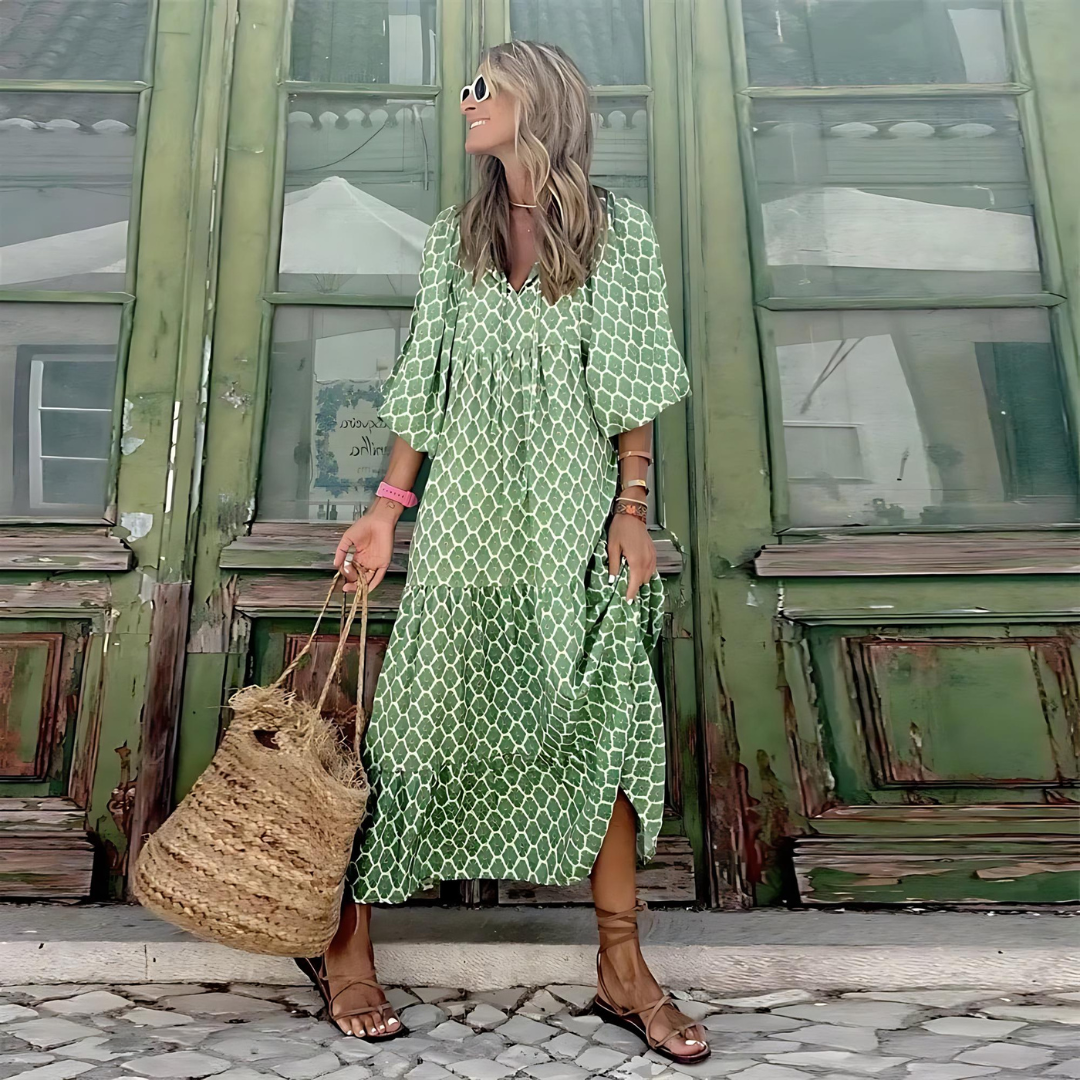 Mabel - Robe Géométrique Imprimée Haute-Basse Aérée