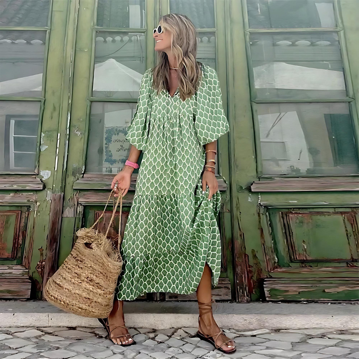 Mabel - Robe Géométrique Imprimée Haute-Basse Aérée