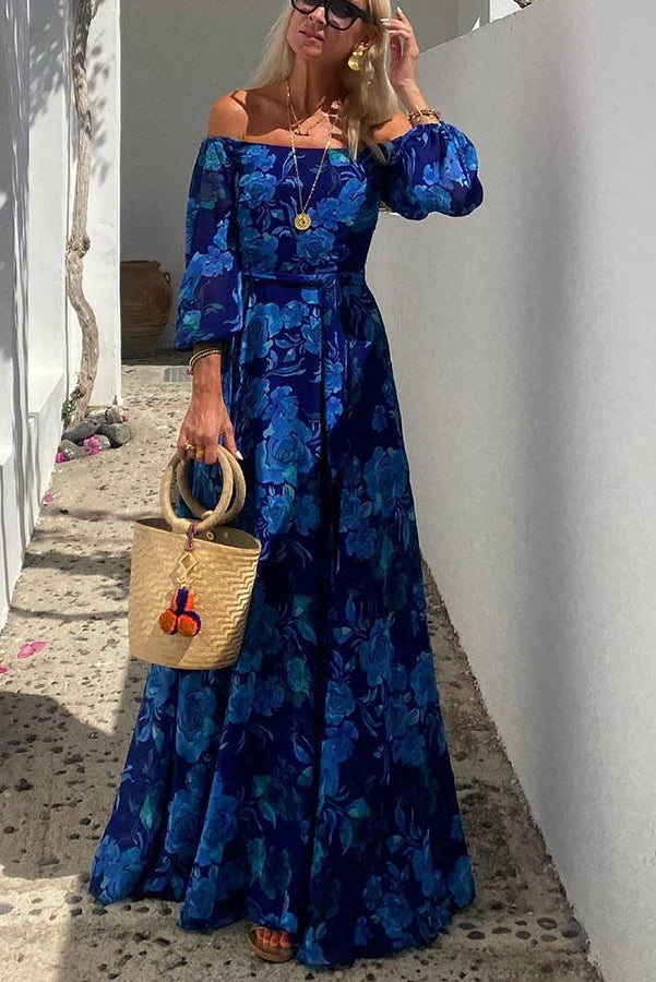 Calista | Robe Maxi Fleurie à Épaules Dégagées