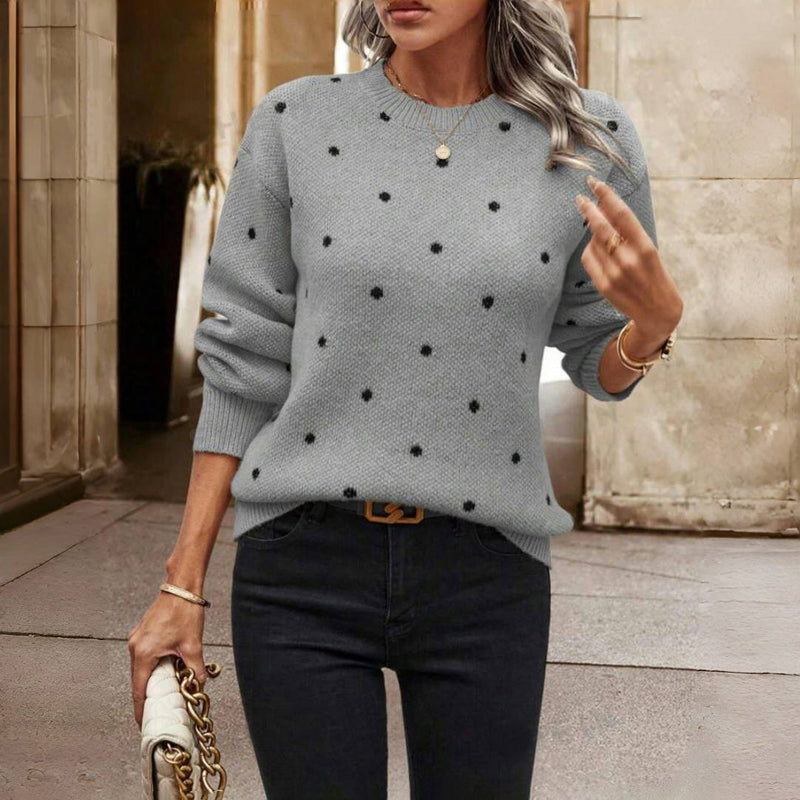 Pull ras du cou en maille à pois Nicole