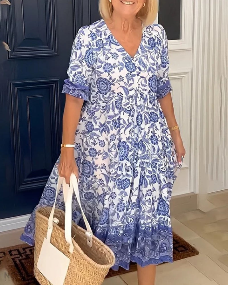 Luna - Robe Florale V-Neck Élégante