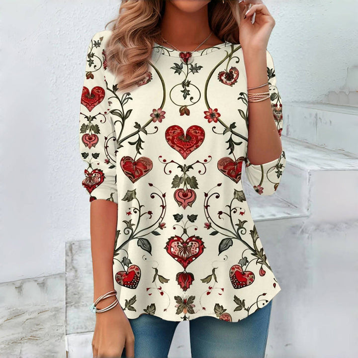 【Manches Longues】T-Shirt Vintage À Imprimé Coeur