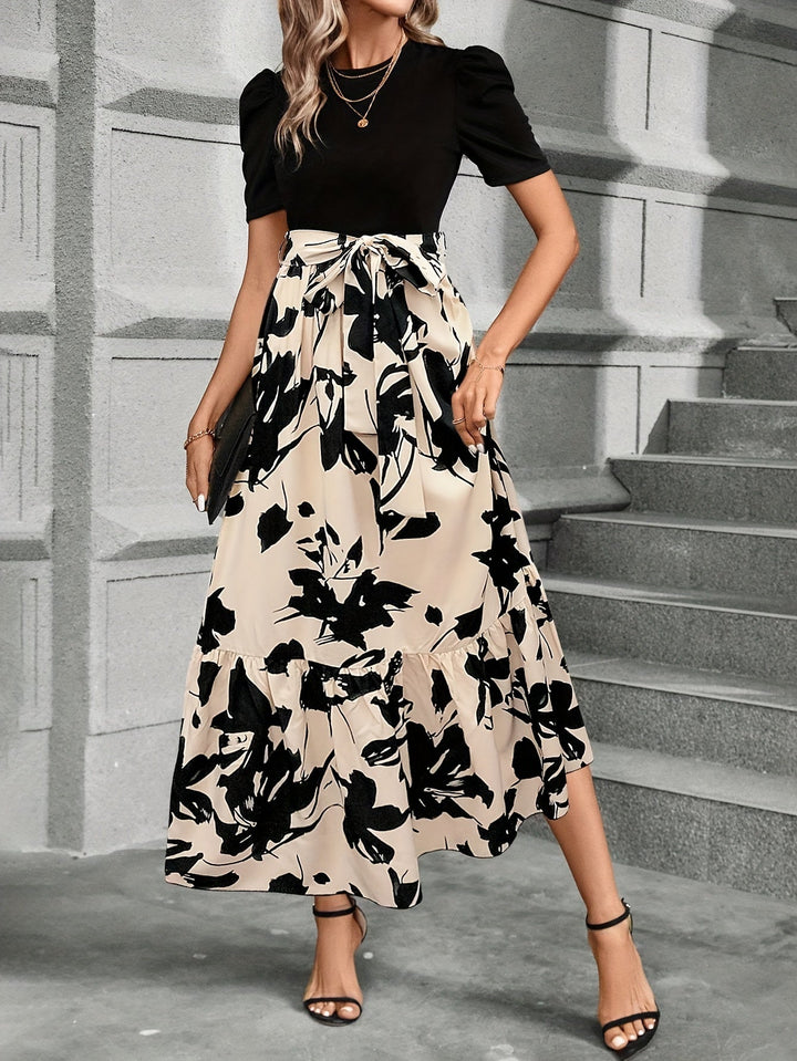 Briony - Robe Fleurie Taille Haute avec Ourlet Volant