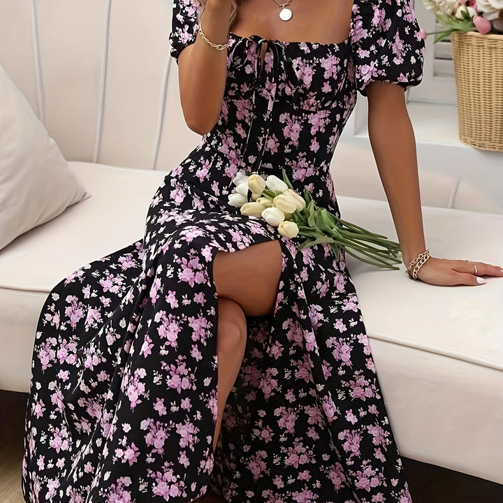 Calyx - Robe à Manches Bouffantes avec Imprimé Floral Artistique