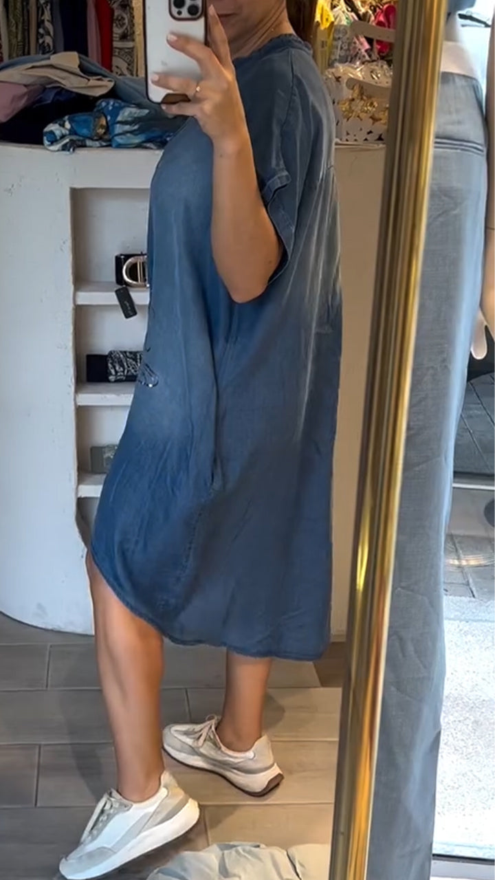 Delphina™ - Robe Décontractée en Jean avec Col en V et Boutons pour un Style Quotidien