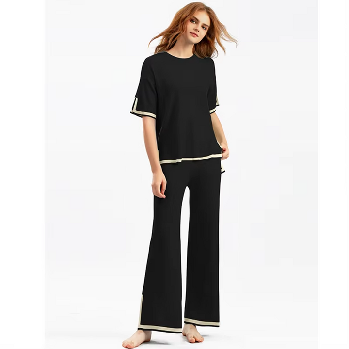 Charlotte™ - Ensemble Chic en Soie Satinée à Manches Courtes
