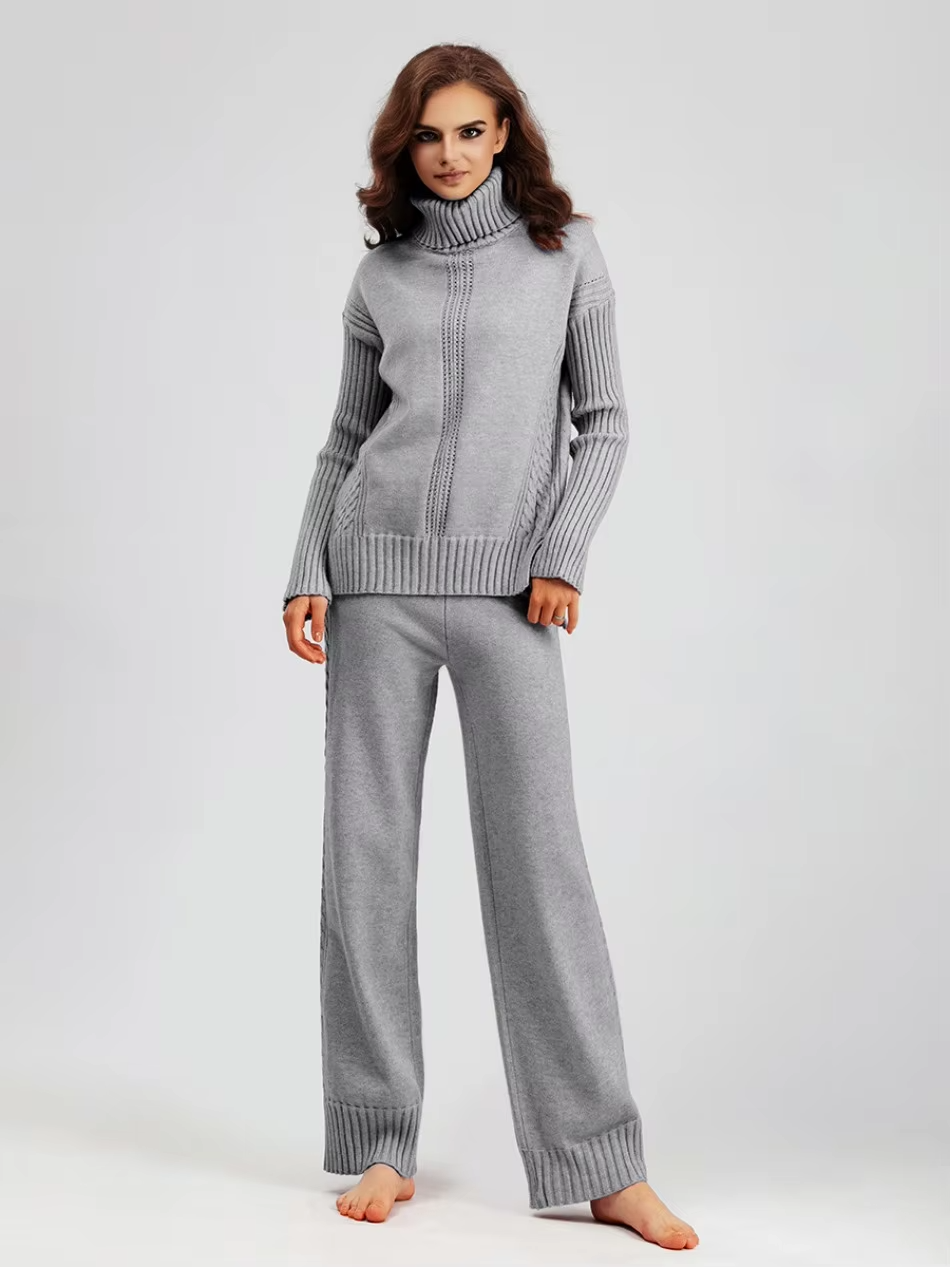 Scarlett™ - Ensemble élégant avec pull à col haut et pantalon ample