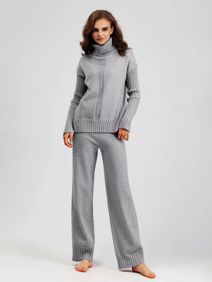 Scarlett™ - Ensemble élégant avec pull à col haut et pantalon ample