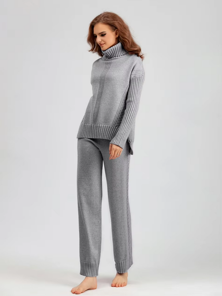 Scarlett™ - Ensemble élégant avec pull à col haut et pantalon ample