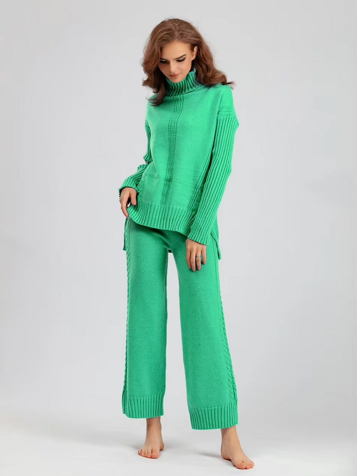 Scarlett™ - Ensemble élégant avec pull à col haut et pantalon ample