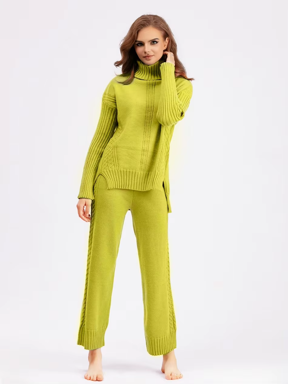 Scarlett™ - Ensemble élégant avec pull à col haut et pantalon ample