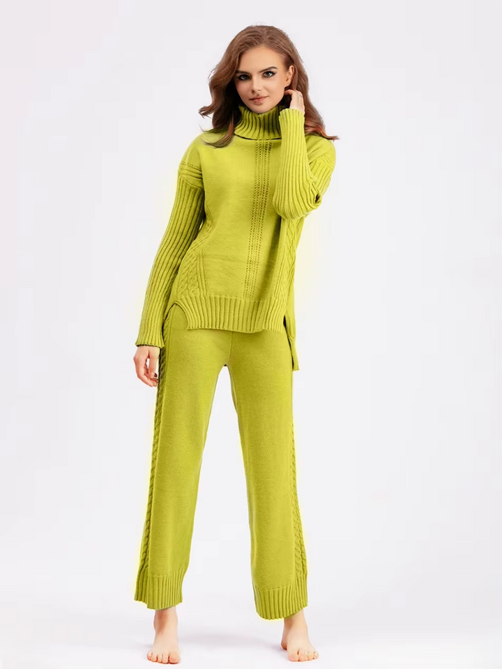 Scarlett™ - Ensemble élégant avec pull à col haut et pantalon ample