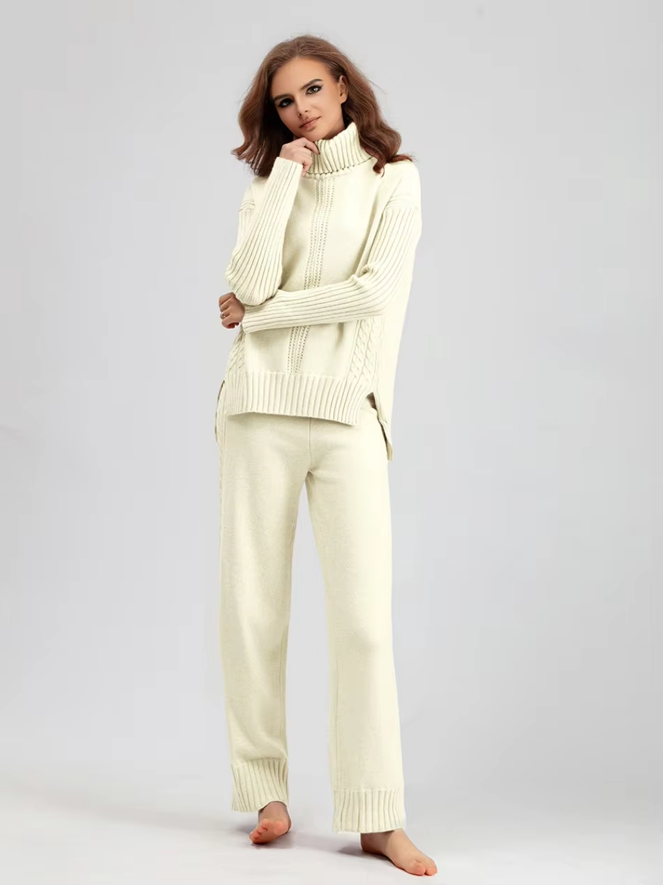 Scarlett™ - Ensemble élégant avec pull à col haut et pantalon ample