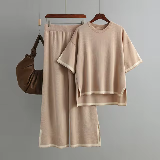 Charlotte™ - Ensemble Chic en Soie Satinée à Manches Courtes