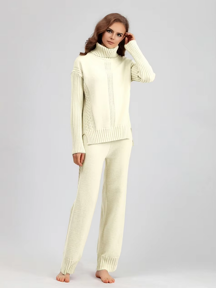Scarlett™ - Ensemble élégant avec pull à col haut et pantalon ample
