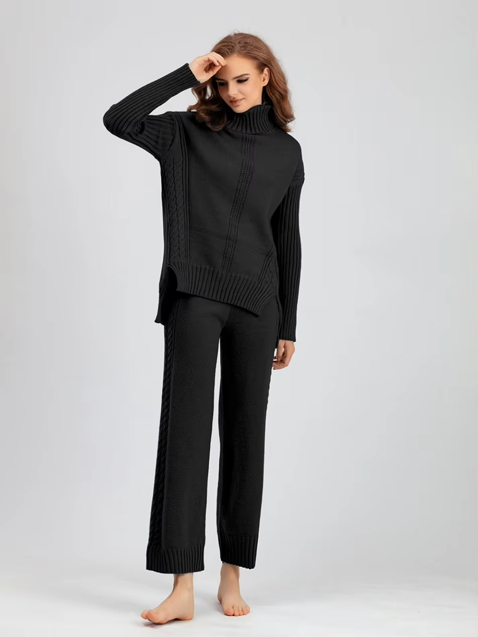 Scarlett™ - Ensemble élégant avec pull à col haut et pantalon ample