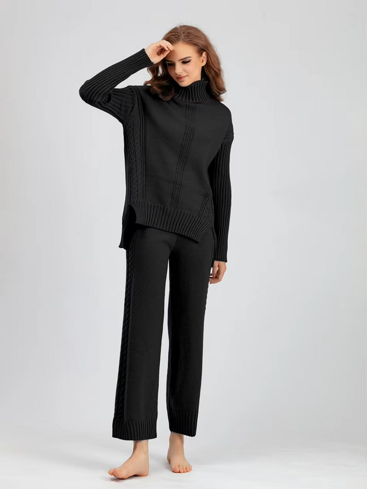Scarlett™ - Ensemble élégant avec pull à col haut et pantalon ample