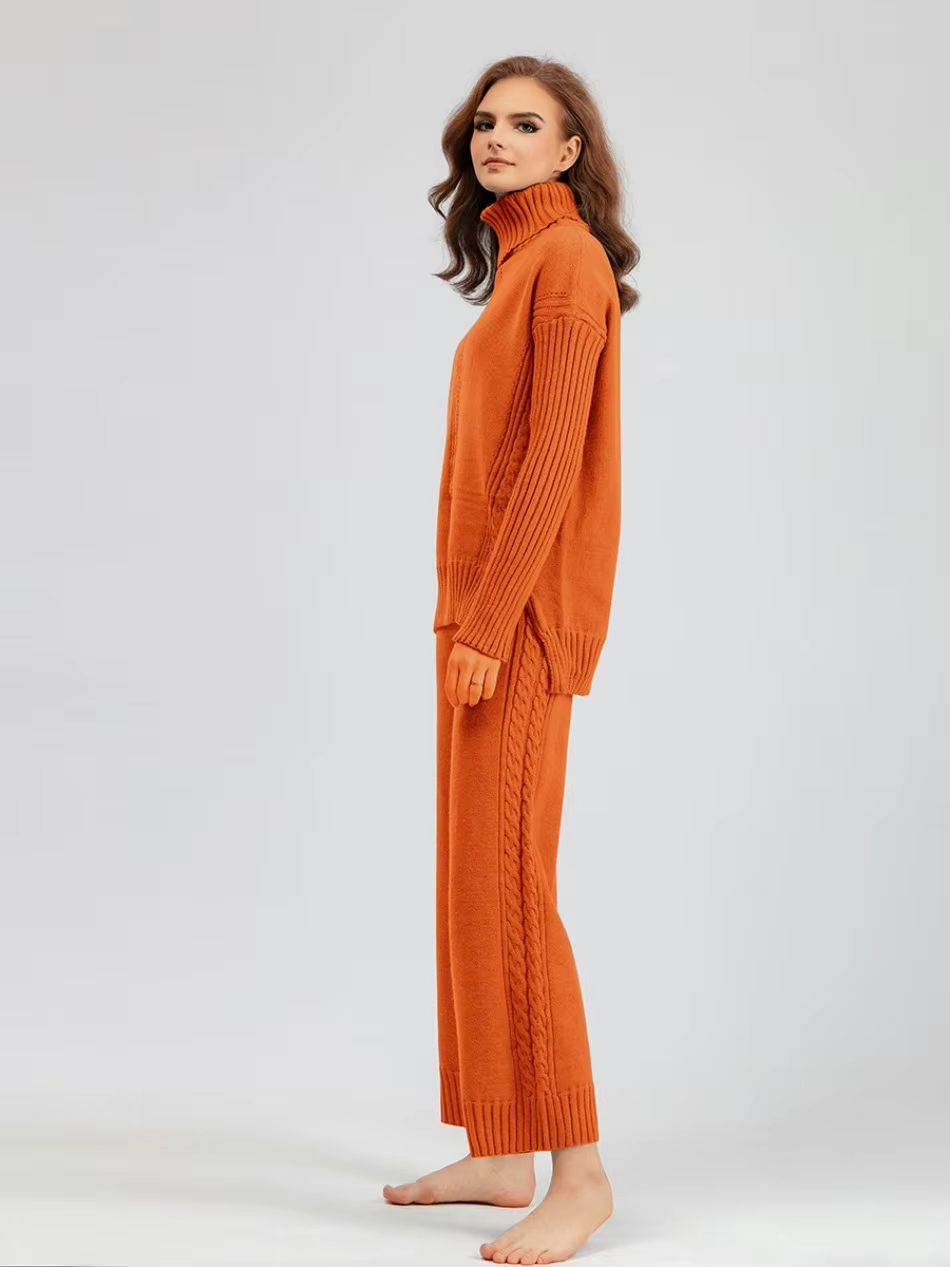 Scarlett™ - Ensemble élégant avec pull à col haut et pantalon ample