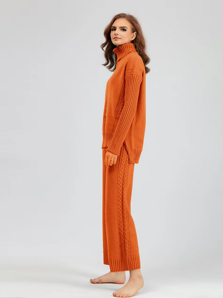 Scarlett™ - Ensemble élégant avec pull à col haut et pantalon ample