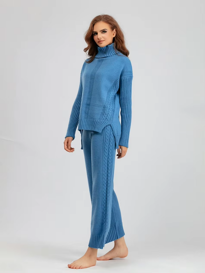 Scarlett™ - Ensemble élégant avec pull à col haut et pantalon ample