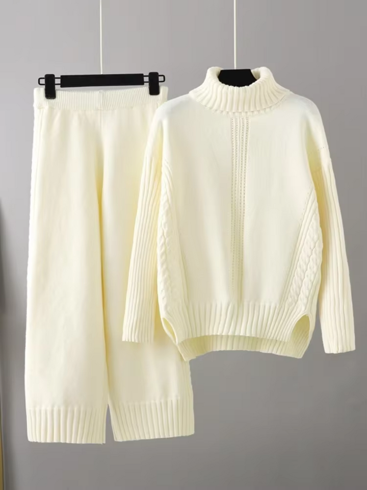 Scarlett™ - Ensemble élégant avec pull à col haut et pantalon ample
