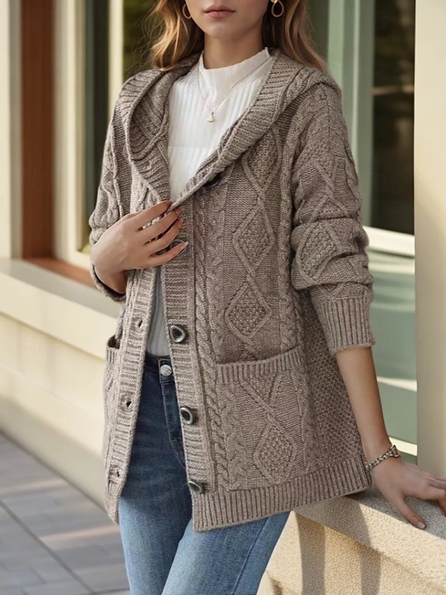 Lina™ - Cardigan Élégant à Motif Côtelé en Diamant