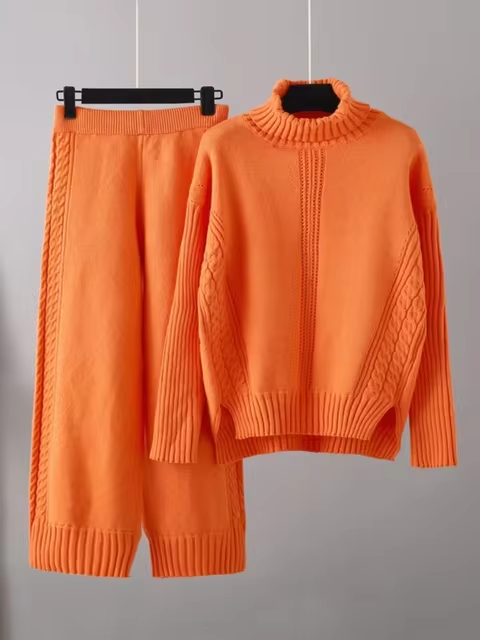 Scarlett™ - Ensemble élégant avec pull à col haut et pantalon ample