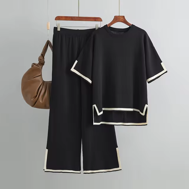 Charlotte™ - Ensemble Chic en Soie Satinée à Manches Courtes