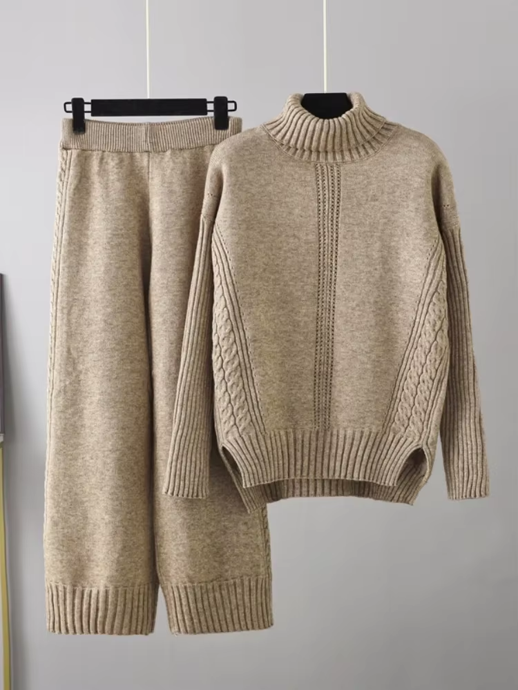 Scarlett™ - Ensemble élégant avec pull à col haut et pantalon ample
