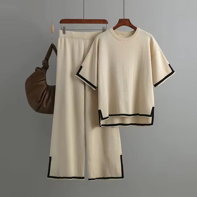 Charlotte™ - Ensemble Chic en Soie Satinée à Manches Courtes