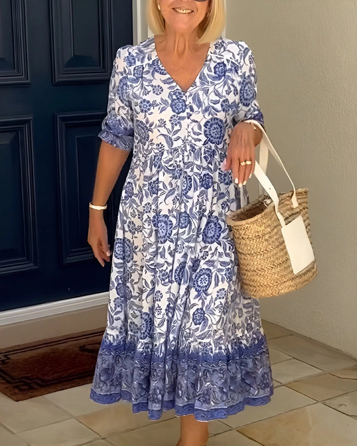 Luna - Robe Florale V-Neck Élégante