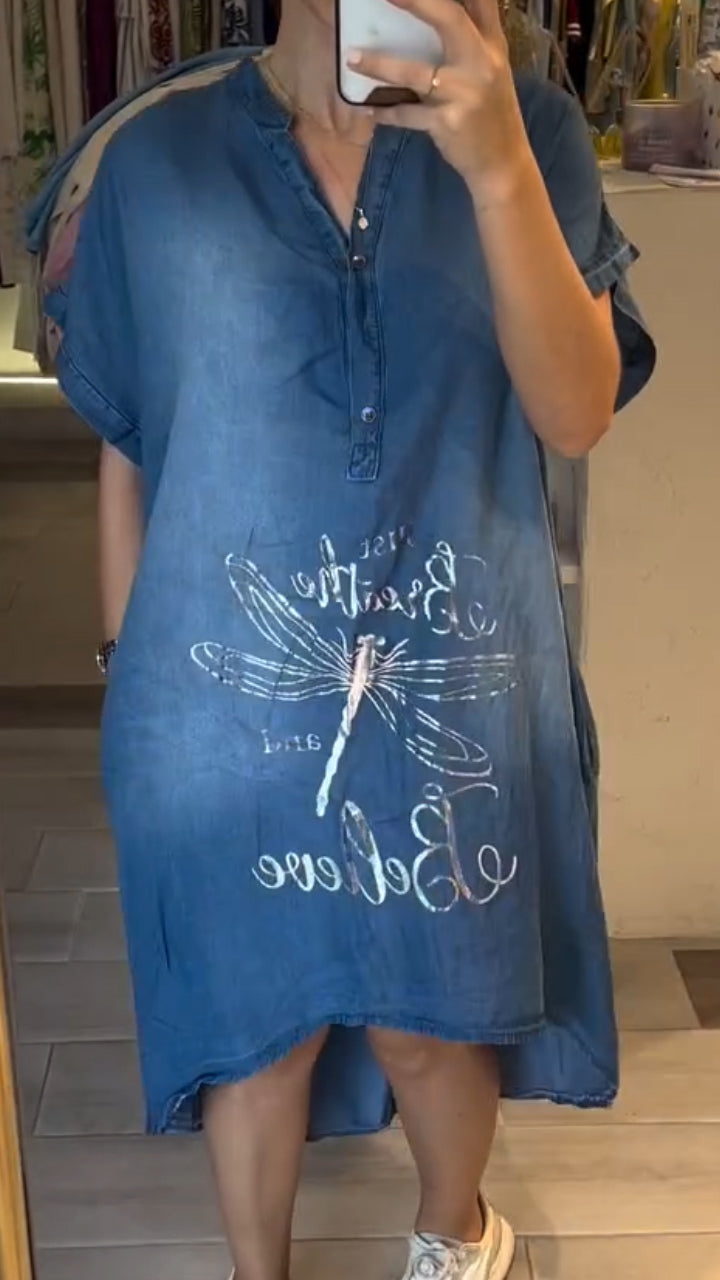 Delphina™ - Robe Décontractée en Jean avec Col en V et Boutons pour un Style Quotidien